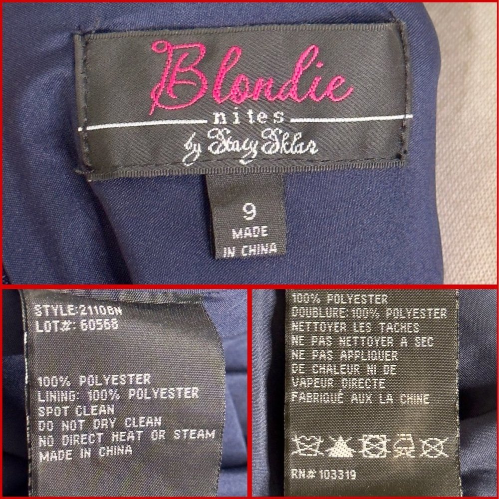 Blondie Nites Navy Gold Embroidered V-Neck V-Back Formal Dress Ball Gown Size 9 - Picture 6 of 16